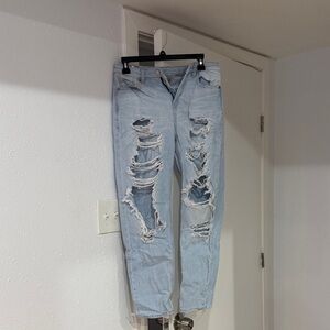 American Eagle Outfitters Light Blue Distressed Straight Leg Pants
